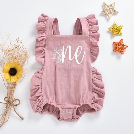 

Yubatuo Infant Girl Summer Letter Print Ruffled Flying Sleeve Fashion Jumpsuit Pink 80