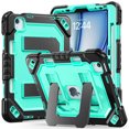 thumbnail image 3 of Case for iPad Air 11 inch (M4 2026/M3 2025/M2 2024), Military Grade Shockproof Cases with Pencil Holder Shoulder Strap Screen Protector, Balck Mint Green, 3 of 8