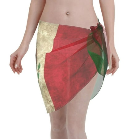 Swimsuit Coverups For Women Retro Mexico Sacred Flag Sarong Beach Bikini Wrap Sheer Short Skirt Chiffon Scarf For Swimwear