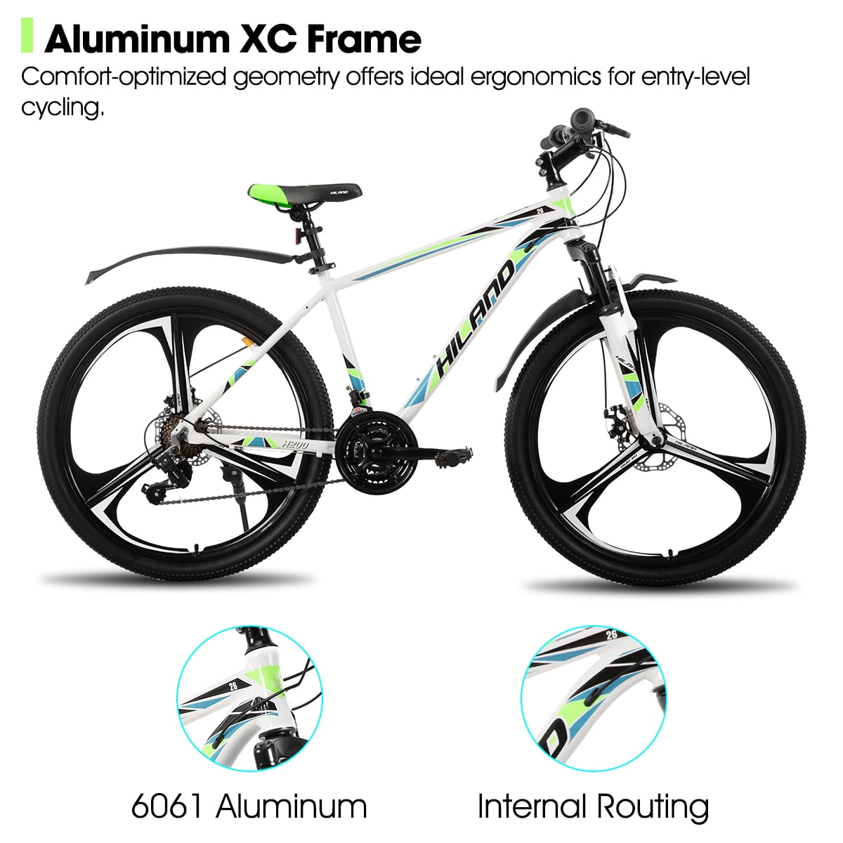 HILAND 26" MTB Mountain Bike for Men Women Adults, 18-Speed, Disc Brake, Lightweight Aluminum Frame, 3/6 Spoke Wheel