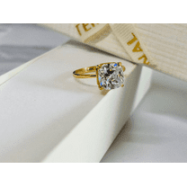 2CT Cushion Cut Solitaire Diamond Engagement Ring, 14K Yellow Gold Plated Classic Wedding Ring