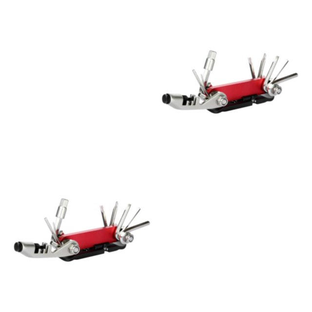 maskred Vélo Réparation 15 en 1 Multifonctions Kit Outil de Réparation de Vélo avec Tournevis Chaîne Rivet Extracteur Prise Hexagonale Clé Rouge 2PCS