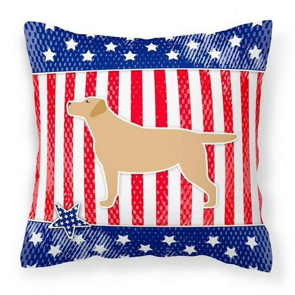 Caroline's Treasures BB3297PW1414 USA Patriotic Yellow Labrador Retriever Fabric Decorative Pillow , 14Hx14W, multicolor
