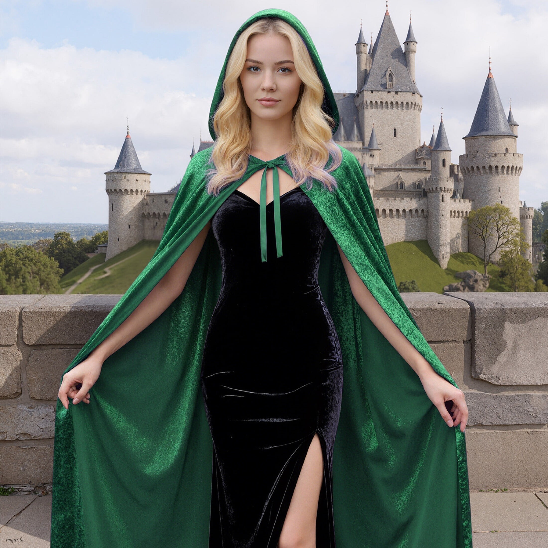 green cape fancy dress OKKEEY Hooded Cloak Halloween Costume green cape with hood