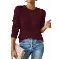 thumbnail image 3 of Women'S Crewneck Long Sleeves Crochet Light-Weight Knit Sweaters for Women Trendy Fall Outfits Deep Red M, 3 of 8