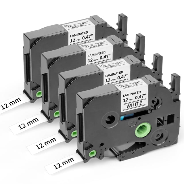 Cinta para etiquetadora Airmall TZe-231, 12 mm, laminada, blanca, paquete de 4