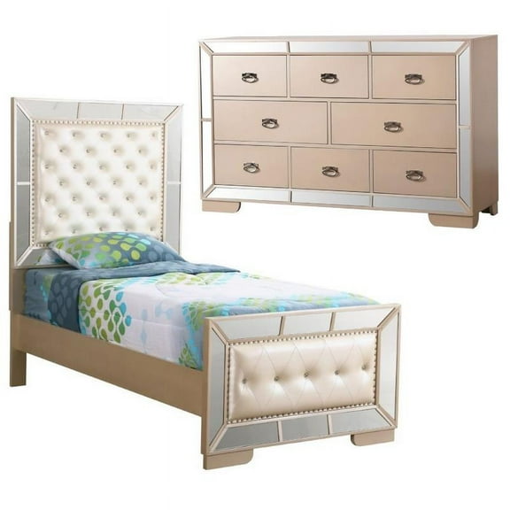 Home Square 2-Piece Set with Twin Panel Bed and 8-Drawer Dresser in Pearl