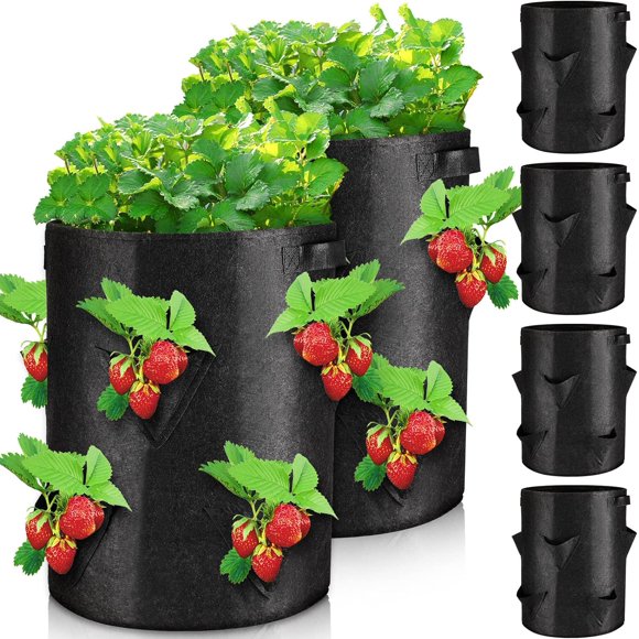 Nvzi 6 Pack 10 Gallon Strawberry Grow Bags Strawberry Planter with 8 Side Grow Pockets Re-usable Vertical Strawberry Grow Bag with Handle for Vertical Gardening
