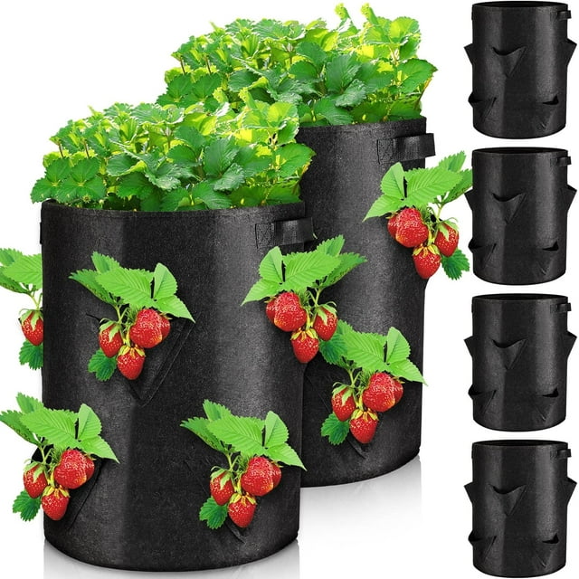 Zhuge Paquete de 6 maceteros para fresas de 10 galones con 8 bolsillos laterales para cultivo, reutilizables, verticales, con asa para jardinería vertical