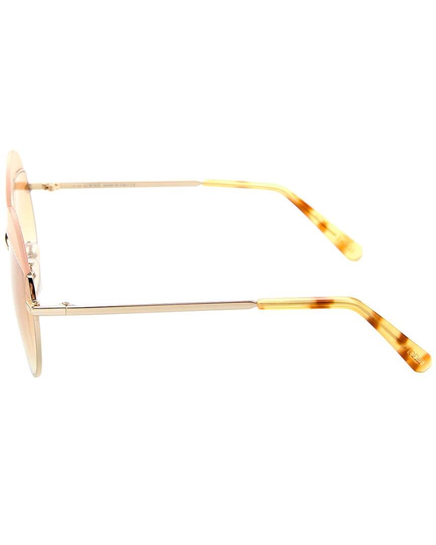 Loewe LW40007U 33F Sunglasses Gold/Pink Leather Round Frame LW40007U 33F Gold/Pink Leather/Gradient Brown main image 2