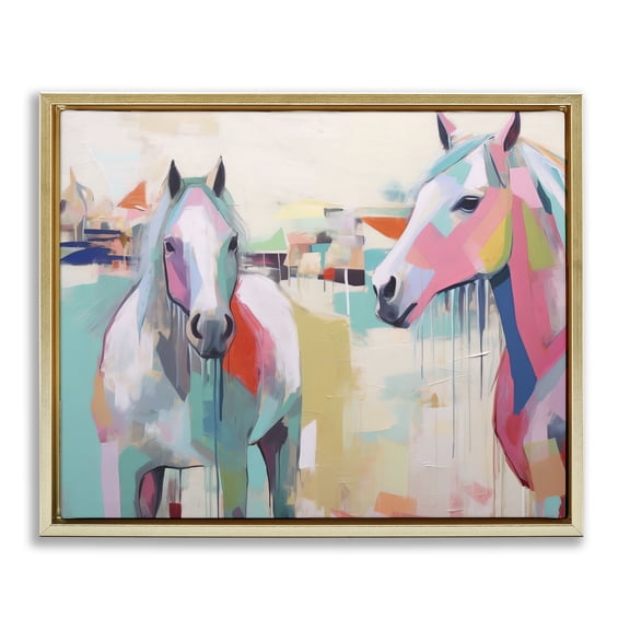 Stupell Industries Modern Abstract Pastel Horses Gold Floating Frame Canvas Art, 21 x 17, by Irena Orlov