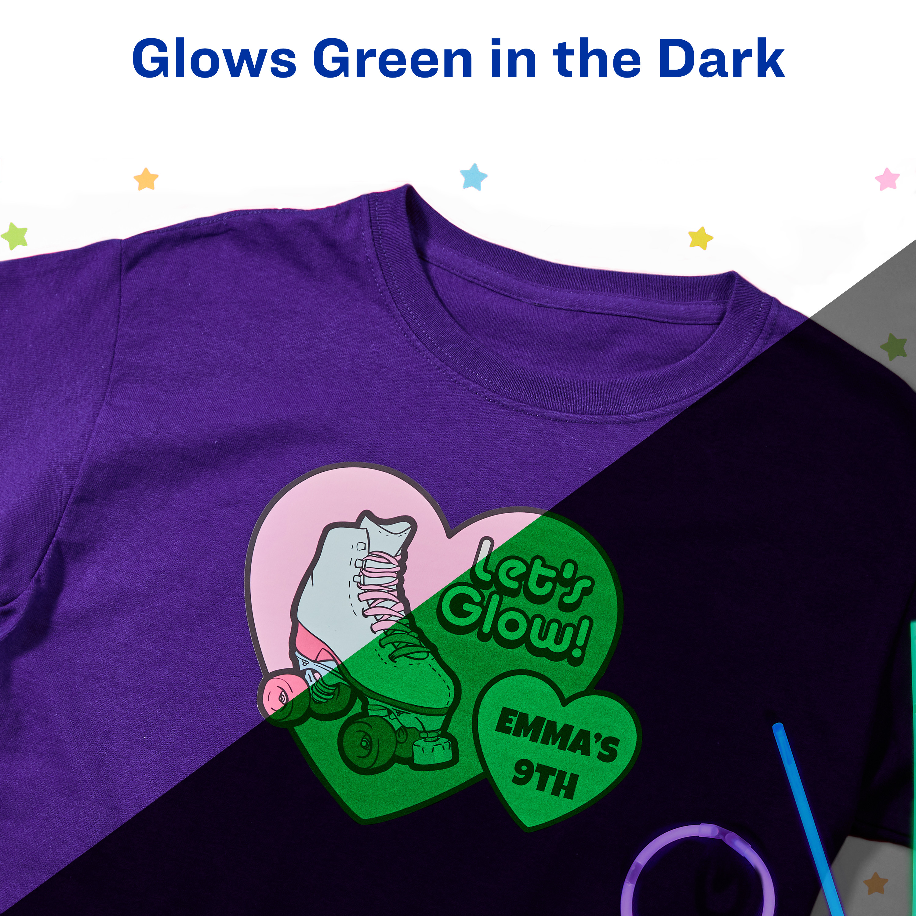 Avery Glow in the Dark Fabric Transfer Paper, 8.5 x 11, Printable Heat  Transfers for Inkjet Printers, 2 Sheets (03242) 