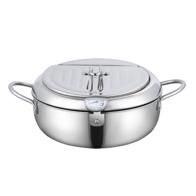 LOVEVER Stainless Steel Frying Pot with Oil Drain Deep Fryer Pot Temperature Control and Lid Tempura Deep Fryer Pot for Kitchen Stove/Induction Cooker French Fries Fryer Chicken