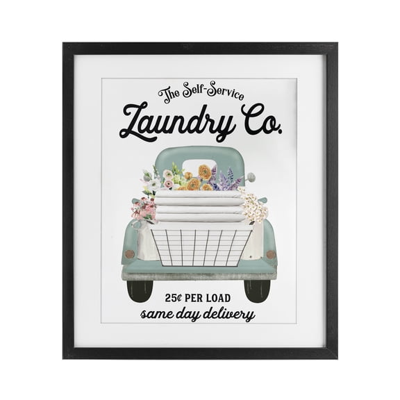 Stupell Industries Farmhouse Laundry Delivery Truck Black Framed Print Under Glass, 13 x 16, by Lettered and Lined