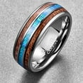 thumbnail image 3 of 8mm Hawaiian Koa Wood Tungsten Rings Dome Abalone Shell/Blue Center Wedding Bands for Men Women Comfort Fit Size 6 to 14, 3 of 6