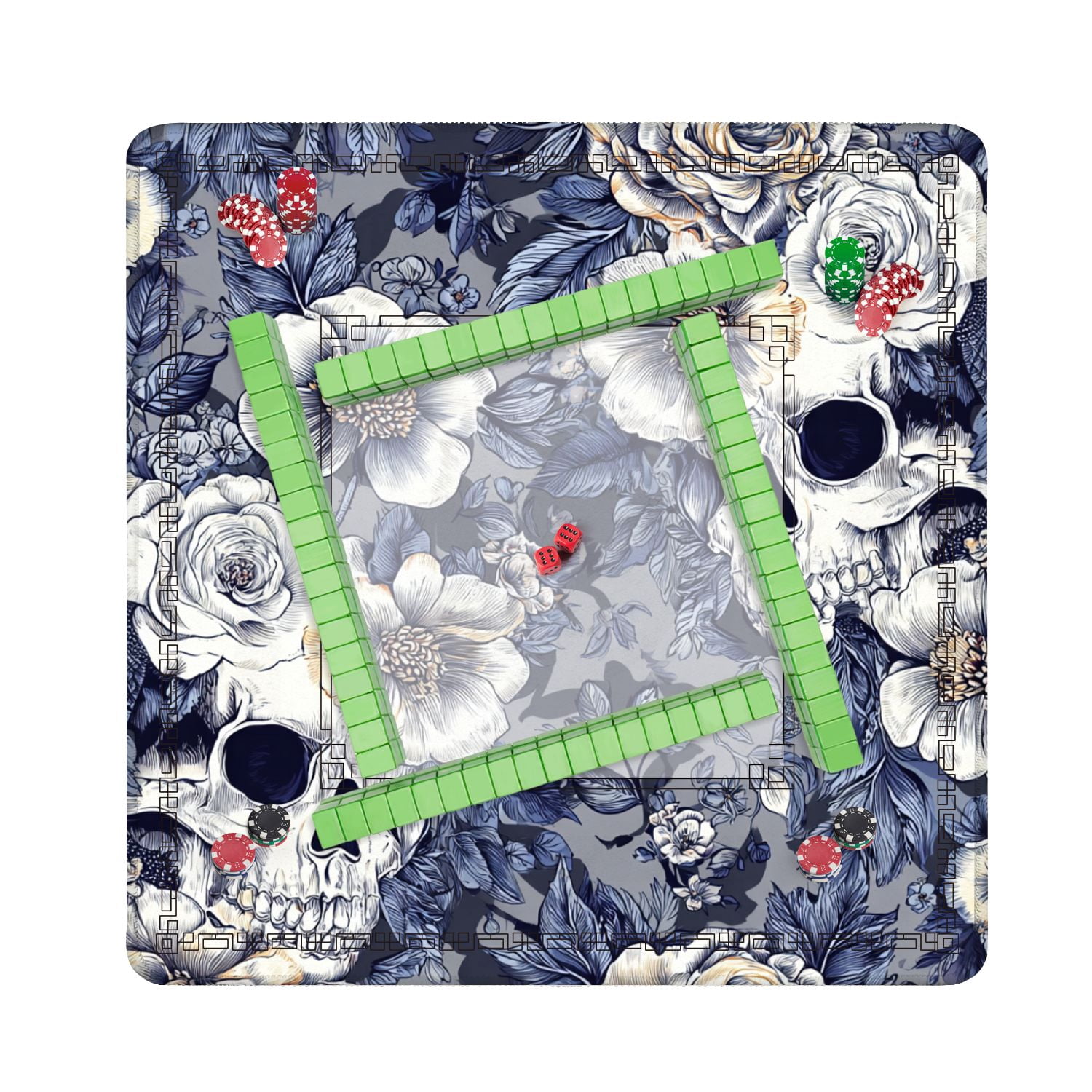 Mahjong Mat 31.5" x 31.5" seamless Wreaths garden flowers skulls Roses Non-Slip Noise Reduction American Mahjong Tiles Table Cover for Dominoes Poker Card Board Games Gift