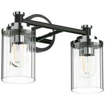 LIGHTINN Bathroom Dimmable Vanity Light with Cylindrical Clear Striped Glass Shade E26 Socket Base Vintage Fixture 2-Light (Black/Chrome)