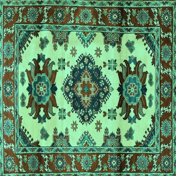 Ahgly Company Indoor Square Geometric Turquoise Blue Traditional Area Rugs, 8' Square