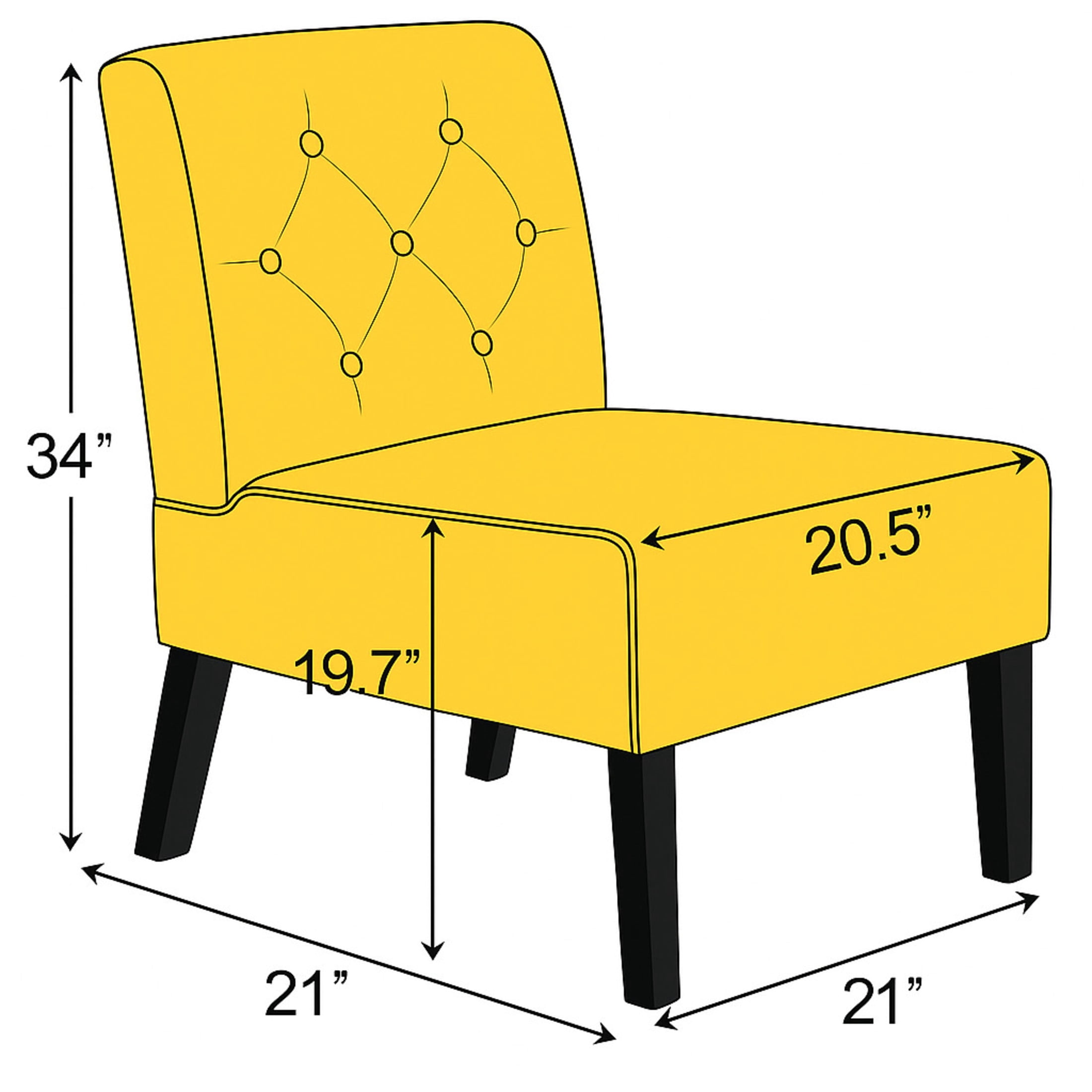 GDF Studio 21" Modern Accent Chairs Set of 2 with Button Tufted Velvet Upholstery, Tapered Wood Legs, Yellow