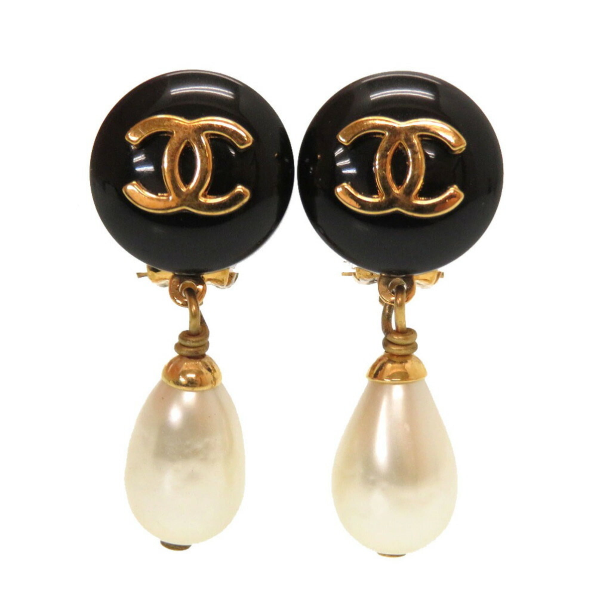 Authenticated Used Chanel Vintage 96P Fake Pearl Plastic Coco Mark Gold Earrings Walmart.com