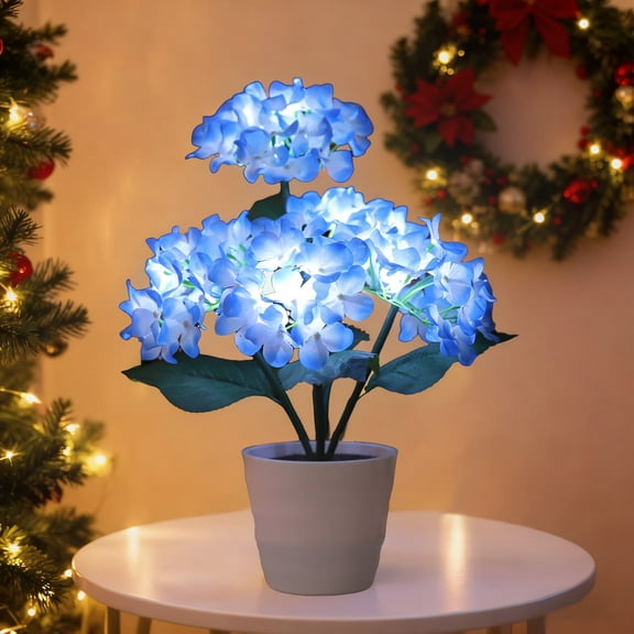 Blue Artificial Hydrangea LED Flower Pot - Lighted Floral Decor for Wedding, Christmas, Home Decor, Battery-Operated Night Light, Gift for Women