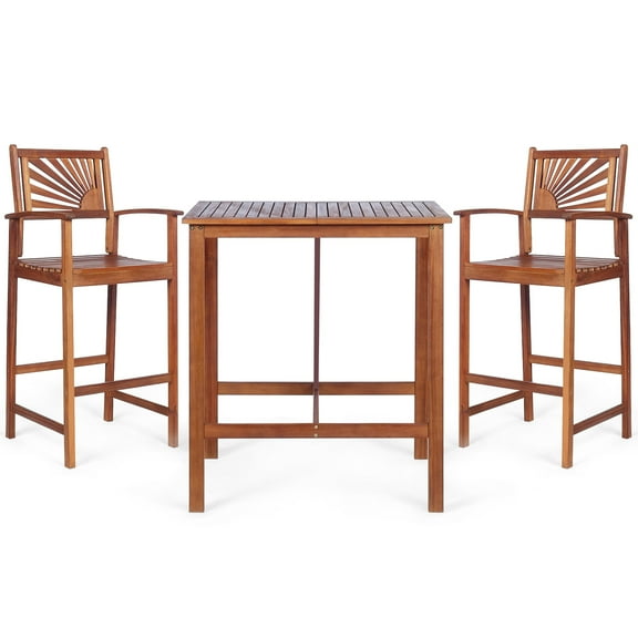Patiojoy 3-Piece Dining Table Set Acacia Wooden Table & Chair Set for Outdoor & Indoor Natural