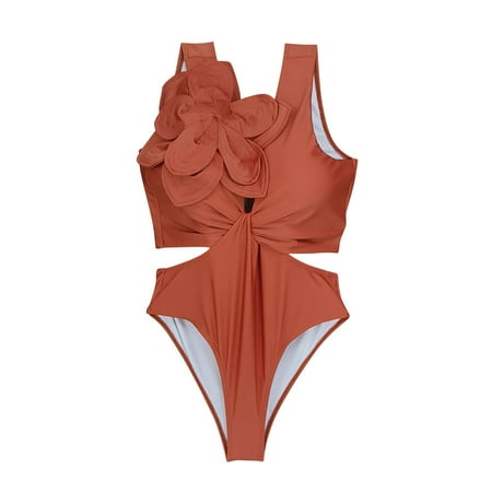 Blphud Swimsuits Thong Bikini Sexy Solid Color Ruffle Floral Kink Sleeveless High Waist Swimsuit Swimsuit Bikini Bottom Sexy Swimsuit for Women Summer Orange M