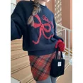 thumbnail image 5 of Suéter de punto con lazo bordado y gráfico de ADAgirl para mujer, jersey negro de cuello redondo, ropa vintage de manga larga para invierno y Navidad, 5 of 5