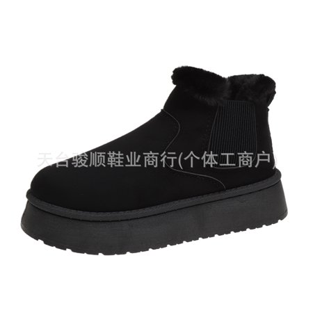 

2024 autumn and winter new solid color sleeve wool thick-soled snow boots women‘s fleece-lined round head short tube elastic cotton boots