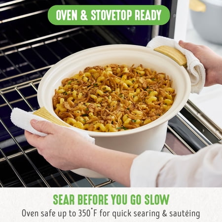 GreenLife 6 Quart Non Stick Family Meal Slow Cooker with Removable Pot, Cream