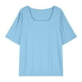 thumbnail image 4 of Jewelreauty Plus Size Square Neck Tops for Women Casual Solid Short Sleeve Shirts Summer Tunic Blouses (2XL, Blue), 4 of 8