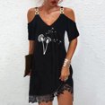 thumbnail image 1 of Puntoco Vestido De Manga Corta Con Cuello En V, Vestido De Fiesta Con Estampado De Diente De León Y Hombros Descubiertos, Manga Corta, Cuello En V Para Mujer, Negro M, 1 of 5