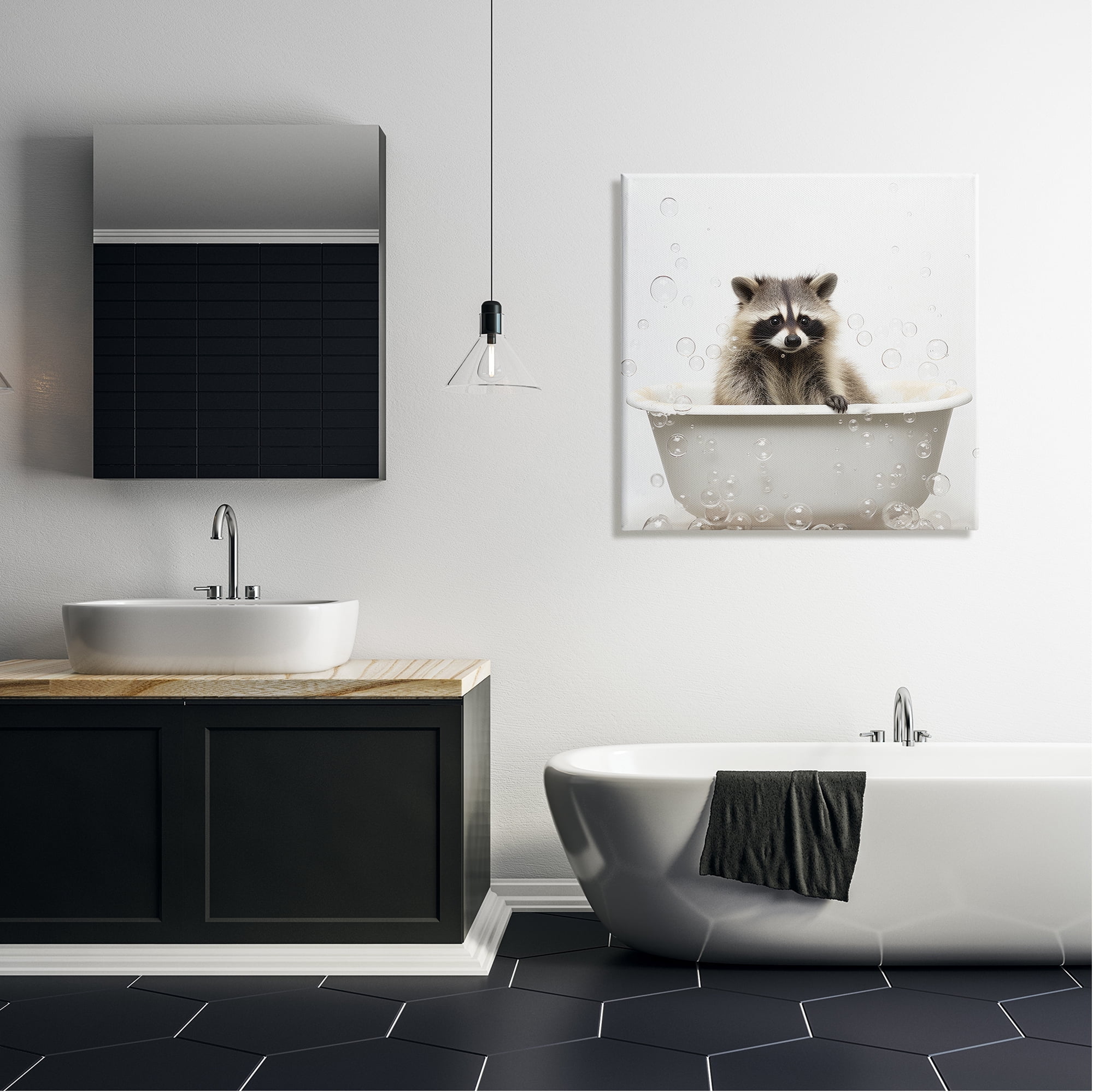 Stupell Industries Raccoon Bubble Bath Animals & Insects Painting Gallery Wrapped Canvas Art Print Wall Art, 30 x 30