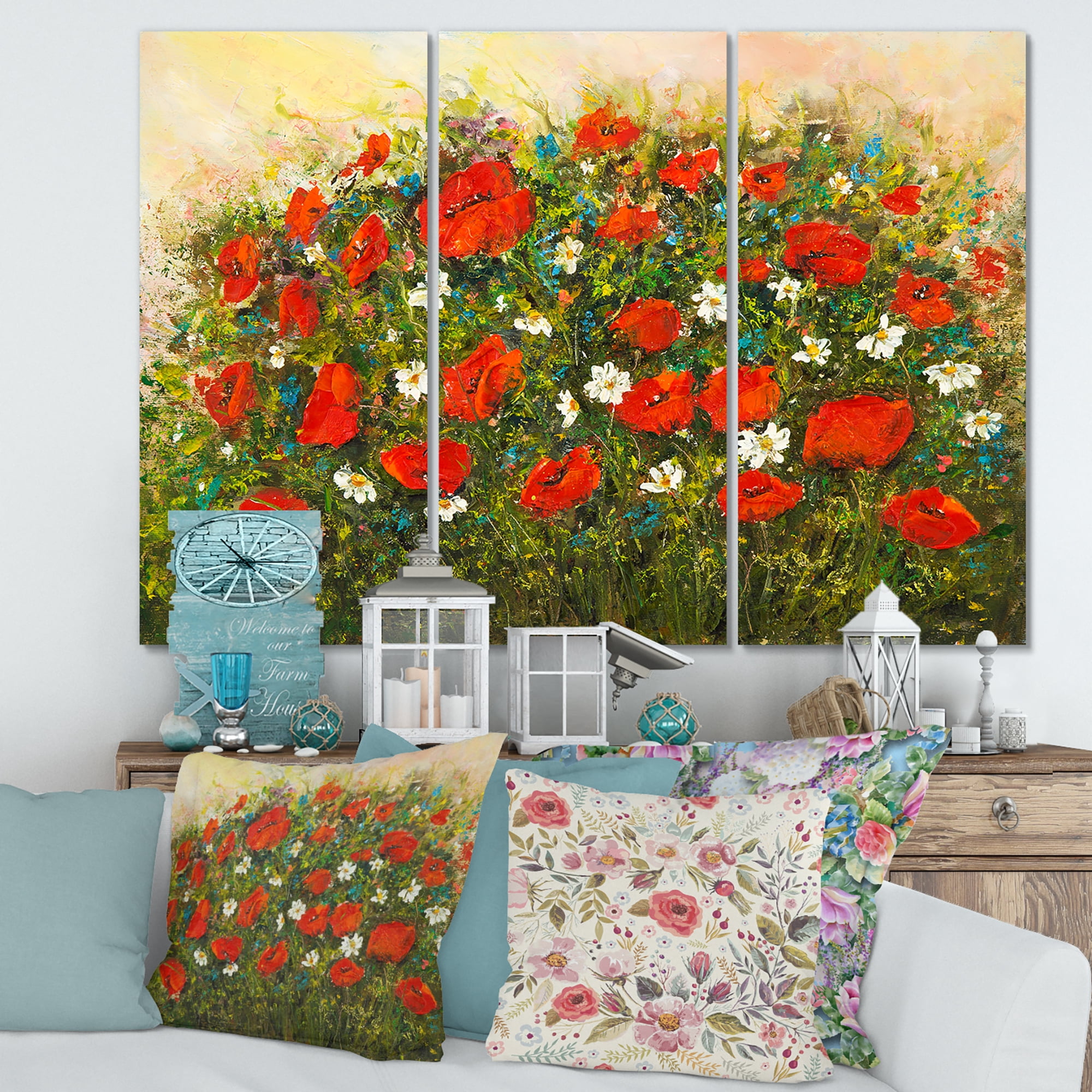 Designart ' The Fields of Red Wildflowers ' Traditional Canvas Wall Art Print