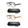 EYE ZOOM 2 Pack Unisex Vintage Plastic Blue Light Blocking Reading Glasses with Case, Black and Tortoise Yellow, +3.00