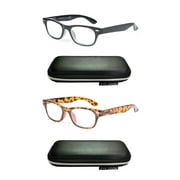 EYE ZOOM 2 Pack Unisex Vintage Plastic Blue Light Blocking Reading Glasses with Case, Black and Tortoise Yellow, +3.00