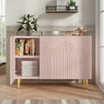 thumbnail image 4 of HLR 47" Modern Wood Accent Storage Cabinet with Relief Patterned 3 Doors Buffet Cabinet, Pink, 4 of 9