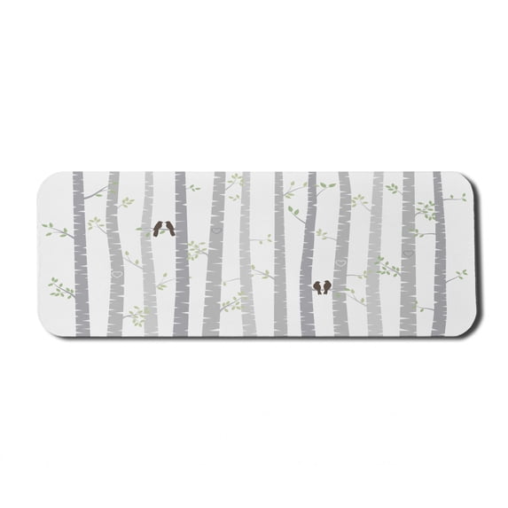 Woodland Computer Mouse Pad, Illustration of Abstract Aspen Trees with Autumn Leaves and Love Birds, Rectangle Non-Slip Rubber Mousepad Large, 31" x 12" Gaming Size, Dimgray and White, by Ambesonne