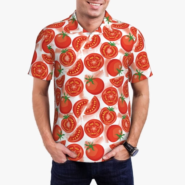 Balery Tomatoes Camisa Polo de Hombre con Estampado, de Manga Corta y Tejido Medio, Camisa Tipo Golf Polo-Large