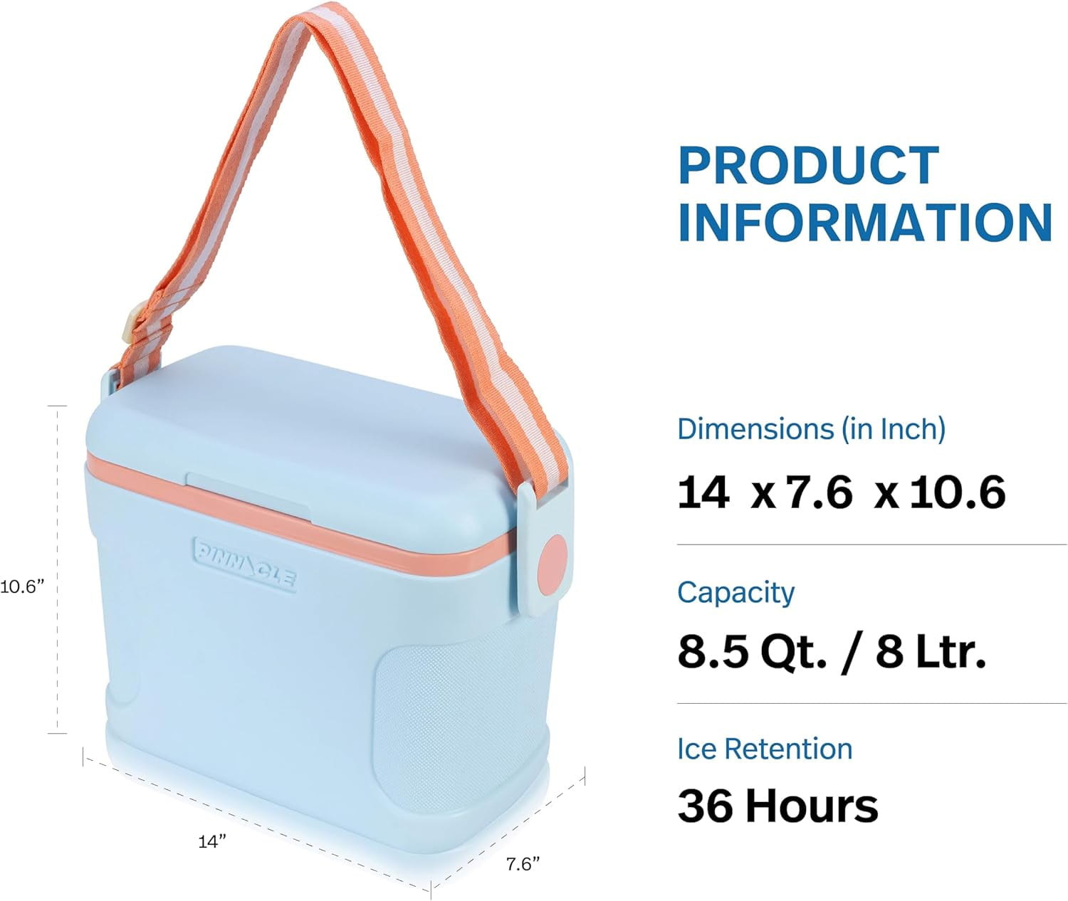 Pinnacle 8.5Qt Mini Cooler – Portable Picnic Cooler with Divider & Strap, Blue