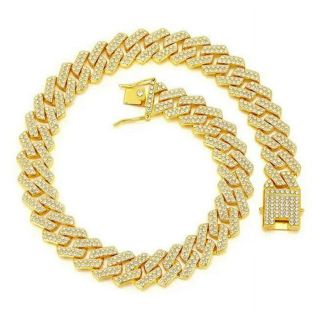 20mm Punk Hip Hip Iced Out Miami Cuban Link Chain Choker Necklace Bicolor Rhinestones Paved Heavy Chunky Neck Jewelry Accessory