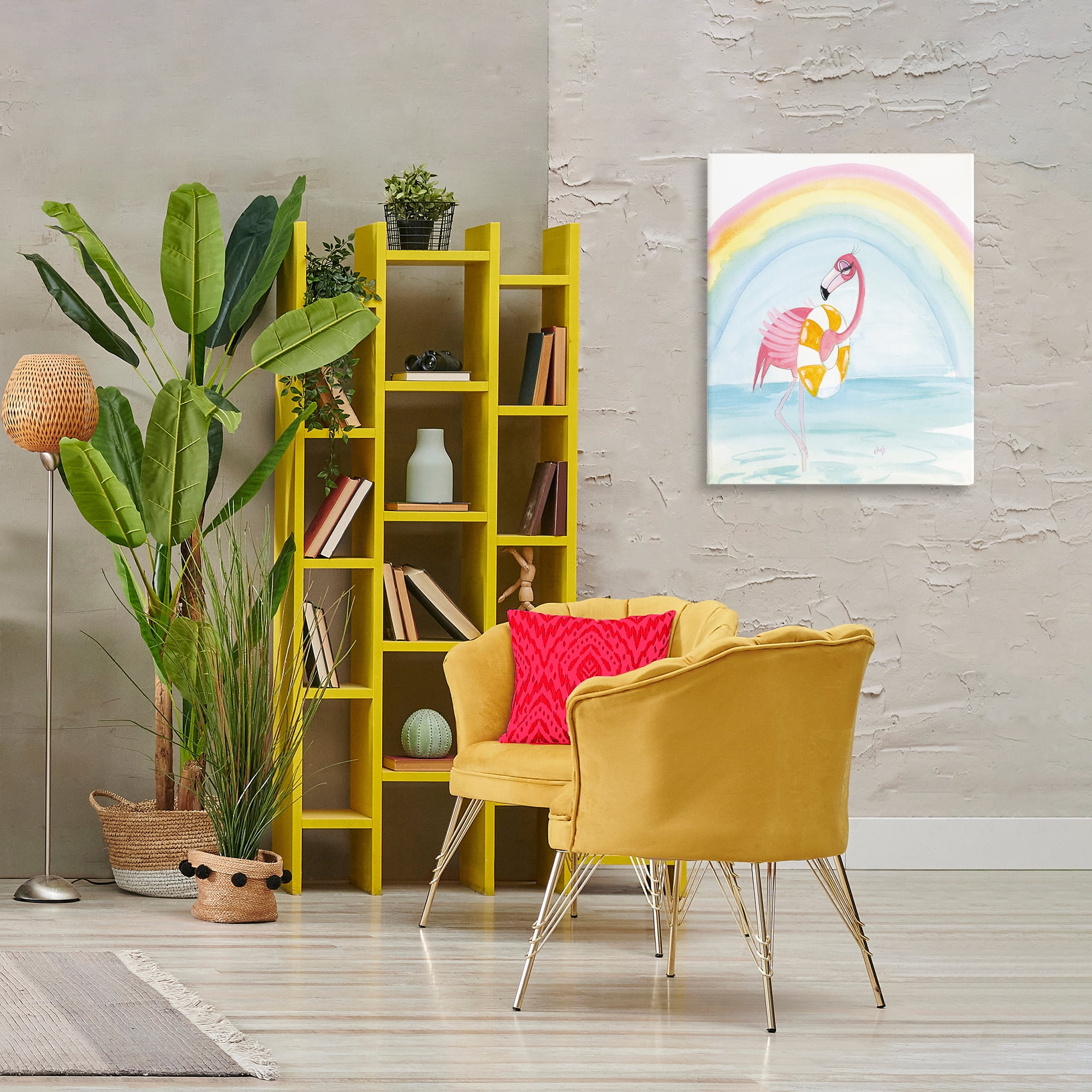 Stupell Industries Summer Beach Flamingo Coastal Painting Gallery Wrapped Canvas Art Print Wall Art, 24 x 30