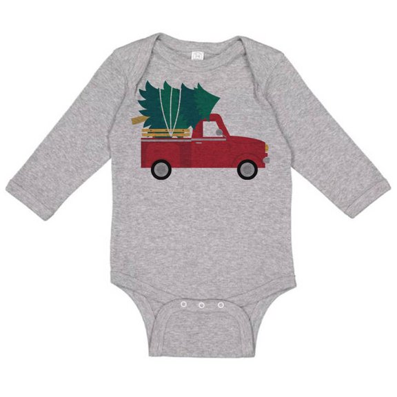 Truck With Christmas Tree Long Sleeve Baby Onesie Infant One Piece Bodysuit Newborn Heather Grey