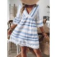 thumbnail image 4 of Women Striped V-Neck Geometric Pattern Casual Vacation Mini Dress with Lace Trim, 4 of 6