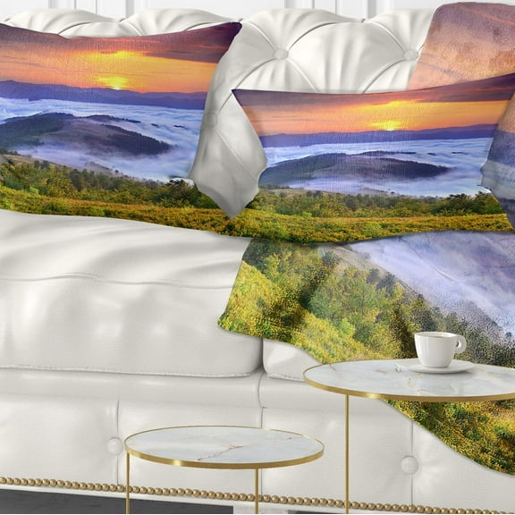 Designart Yellow Sunrise over Blue Waters - Landscape Photo Throw Pillow - 12x20