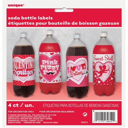 Valentine Soda Bottle Labels, 4-Count