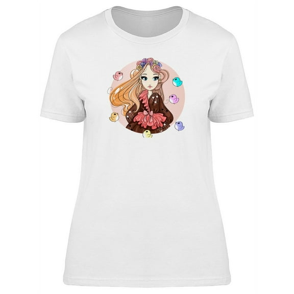 Cute Fashion Girl With Birds Tee Women's -Image by Shutterstock