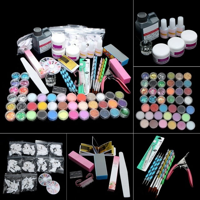 Fiudx Kit de Decoración de Uñas, Juego de Herramientas Acrelicas Professionales, Combinación de Polvos Líquidos de Cristal, Us Salón de Belleza En Casa, Ideal para Principiantes, Incluye 500 Uñas Fra