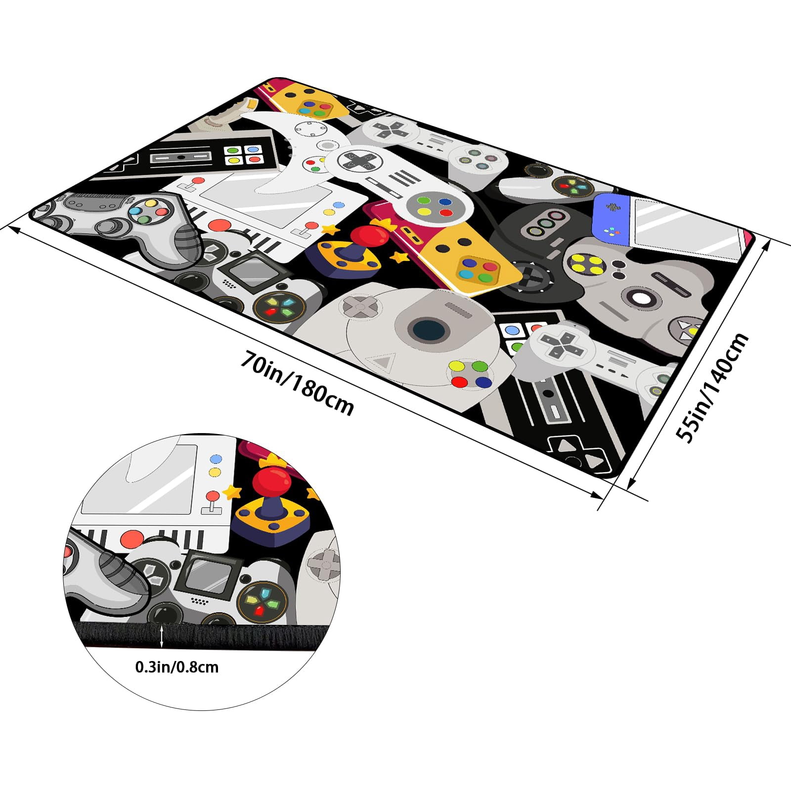 Game Rug Teen Boys Carpet with Game Controller Decoration, 3D Gaming Rugs for Boys Bedroom Living Room Playroom, Non-Slip Gamer Carpet Children Gaming Area Rugs (Multi-color, 70" x 55")