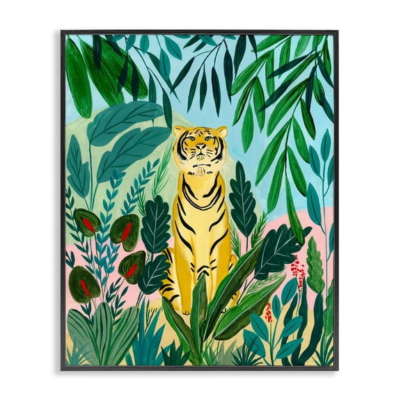 Stoic Tiger Tropical Forest Black Framed Giclee Art, design by Nabeela Rumi